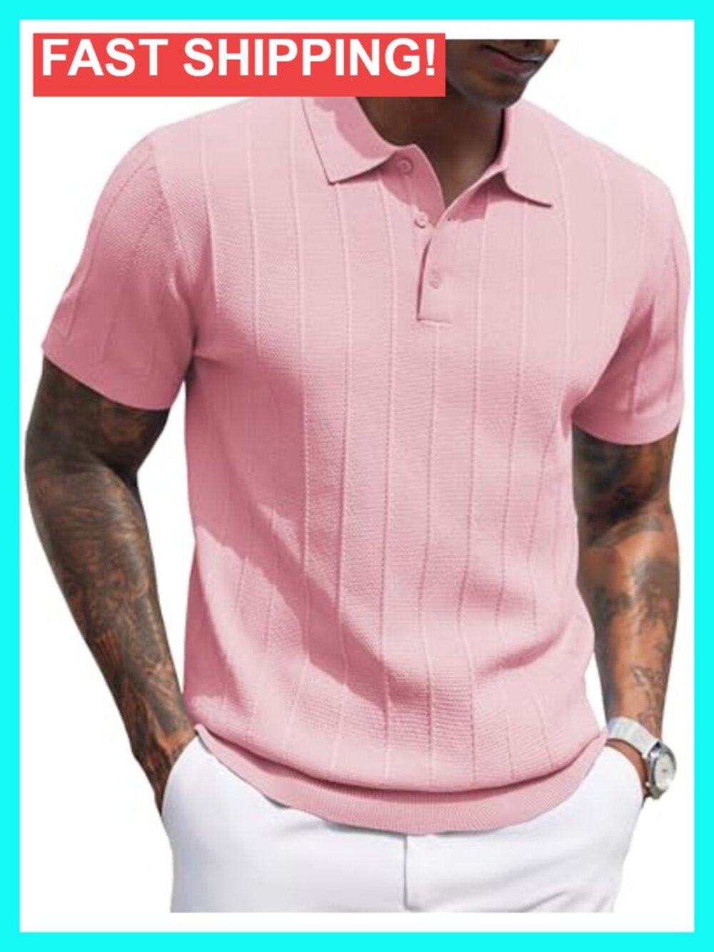 Mens Knit Polo Shirt Short Sleeve Textured Golf Collared T-Shirt Lightweight